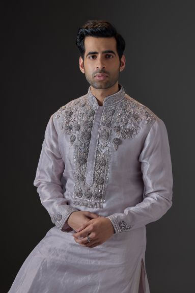Lavender Luxe Embroidered Silk Blend Kurta Set