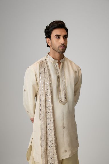 Ivory Paneled Kurta Set