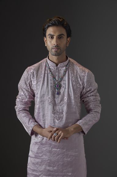 Mauve Jacquard Kurta Set