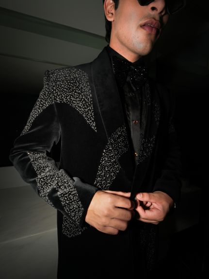 Noir Embriodered Suede Tuxedo .