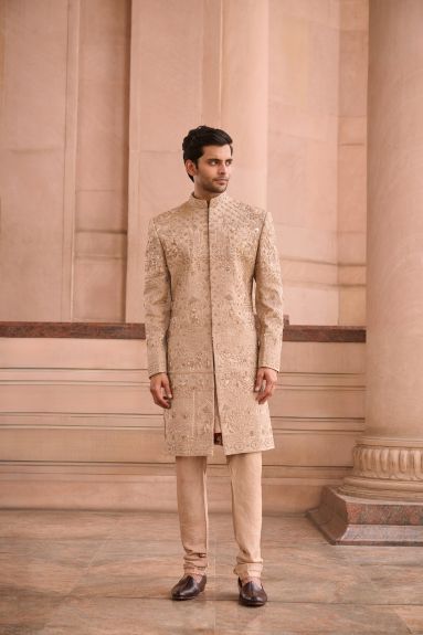 Classic Golden Chanderi Sherwani Set