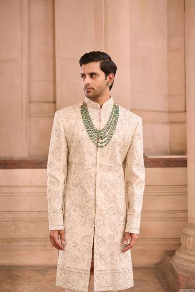 Ivory Threadwork Embellished Sherwani Set