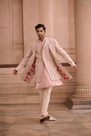 Pink Handcrafted Sherwani Set