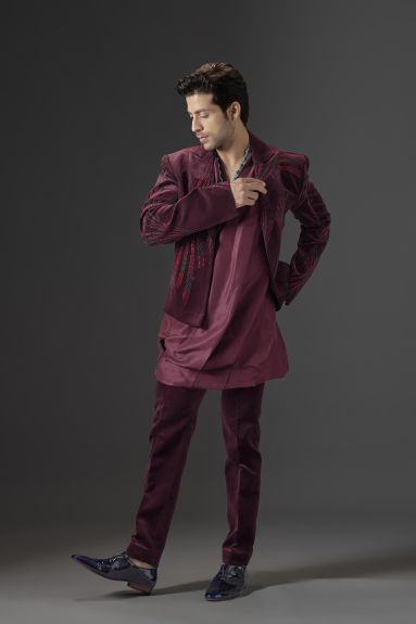 Imperial Garnet Velvet Tuxedo Set