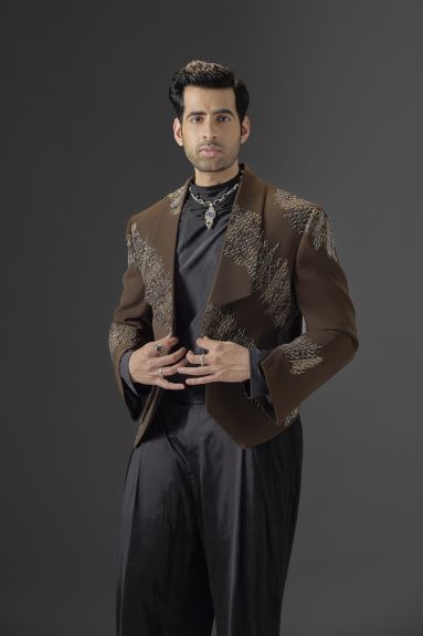 Royal Ember Embroidered Tuxedo Set