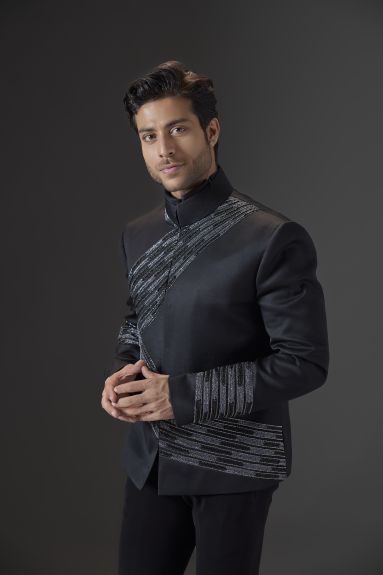 Noir Prism Bandhgala Set