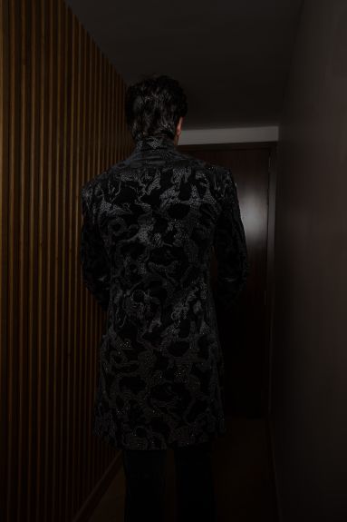 Black Velvet Indo-Western with Modern Touch .