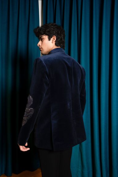 Designer Navy Blue Cotton Suede Jodhpuri