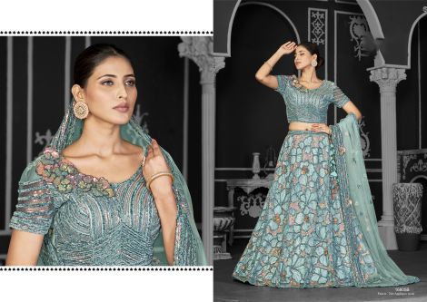 Women's Embroidered Semi-Stitched Lehenga Choli with Dupatta | Aqua Blue