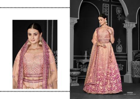 Women's Semi-Stitched Net Lehenga Choli with Dupatta | Peach