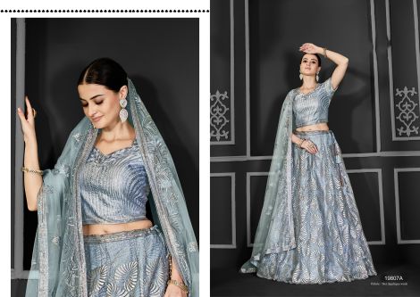Women's Semi-Stitched Net Lehenga Choli with Dupatta | Grey