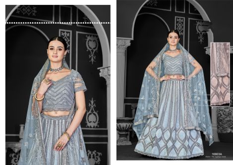 Women's Embroidered Net Lehenga Choli with Dupatta | Aqua Blue