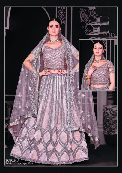 Women's Embroidered Net Lehenga Choli with Dupatta | Light Brown