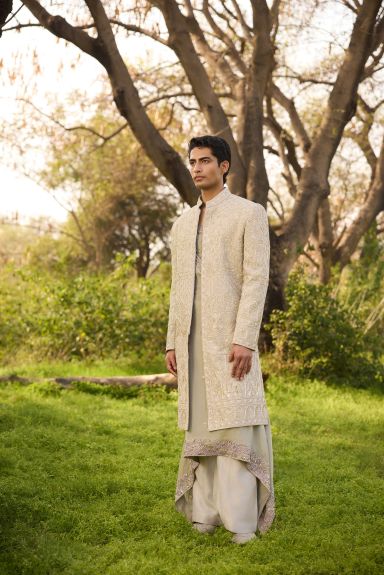 The Sage & Gold Layered Embroidered Sherwani Ensemble