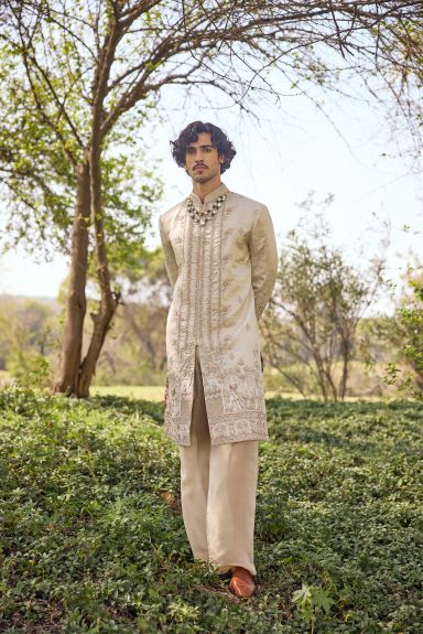 The Imperial Champagne Ivory Embroidered Sherwani