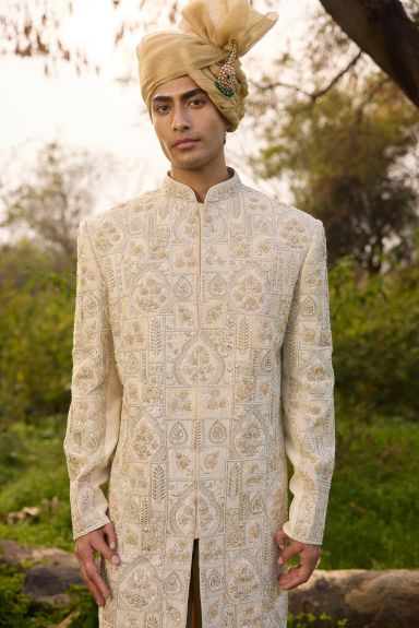 The Opulent Ivory Embroidered Sherwani Ensemble