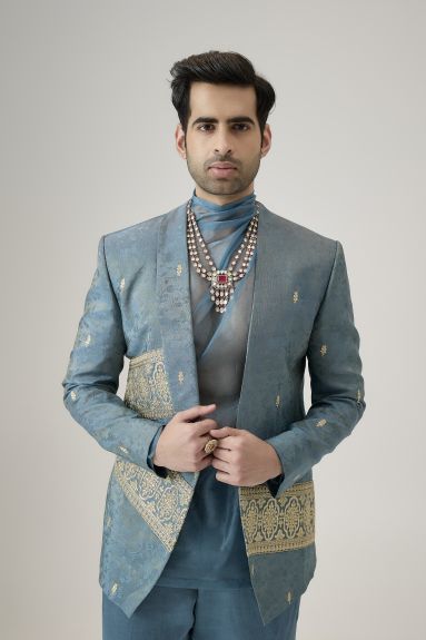 The Oceanic Royalty Bandhgala Set - Blue