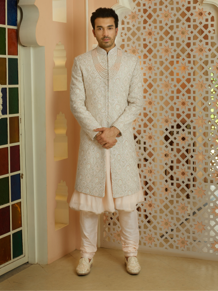 Timeless Cream Lucknowi Sherwani