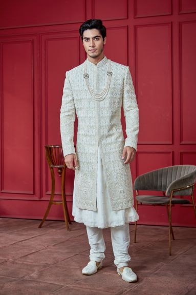 Pastel Elegance Ivory Sherwani