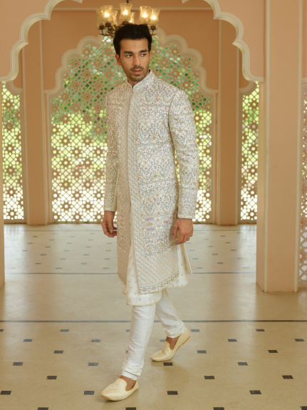 Pastel Bisque Floral Work Sherwani