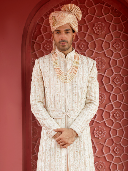 Blush Peach Embroidered Sherwani
