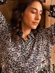 BLACK FLORID PROM SHIRT