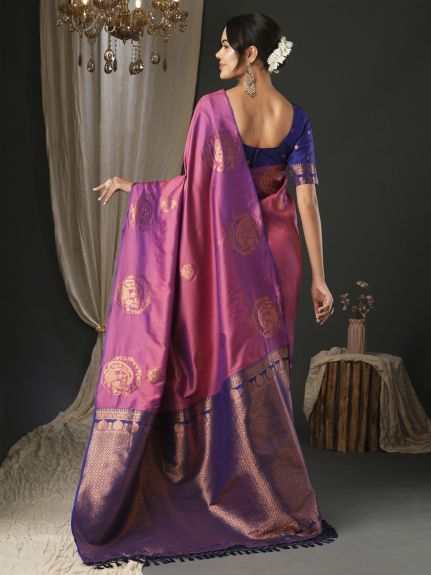 SAREE MALL Women's Silk Blend Pink Woven Design Designer Saree With Blouse Piece