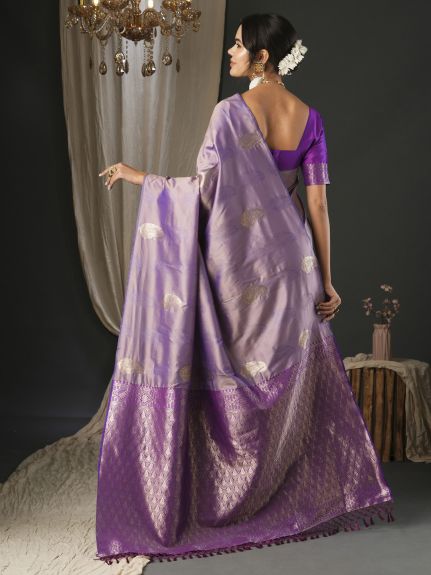 SAREE MALL Women's Silk Blend Mauve Woven Design Designer Saree With Blouse Piece