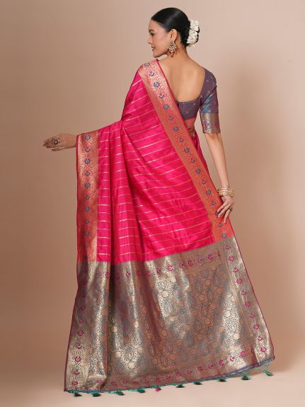 SAREE MALL Women's Silk Blend Pink Woven Design Designer Saree With Blouse Piece