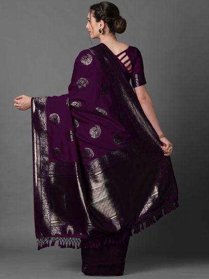 SAREEMALL Women's Silk Blend Purple WovenDesign CelebritySaree With Blouse Piece