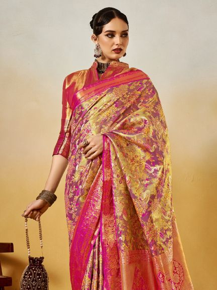 SAREE MALL Women's Silk Blend Mauve Woven Design Designer Saree With Blouse Piece
