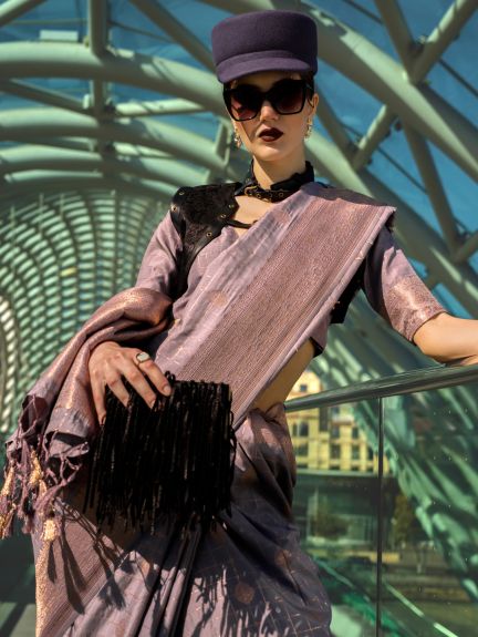 SAREE MALL Women's Silk Blend Mauve Woven Design Designer Saree With Blouse Piece