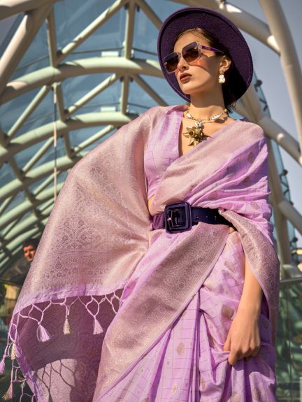 SAREE MALL Women's Silk Blend Lavendar Woven Design Designer Saree With Blouse Piece