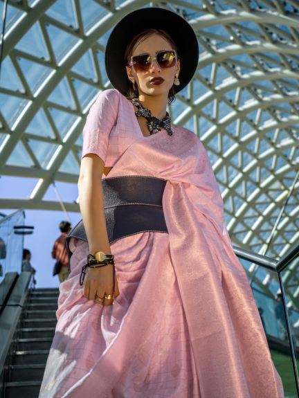 SAREE MALL Women's Silk Blend Pink Woven Design Designer Saree With Blouse Piece