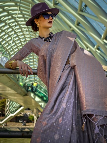 SAREE MALL Women's Silk Blend Violet Woven Design Designer Saree With Blouse Piece