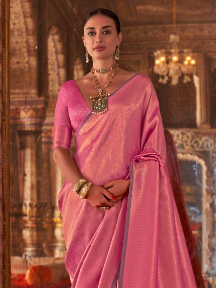 SAREE MALL Women's Silk Blend Pink Woven Design Designer Saree With Blouse Piece