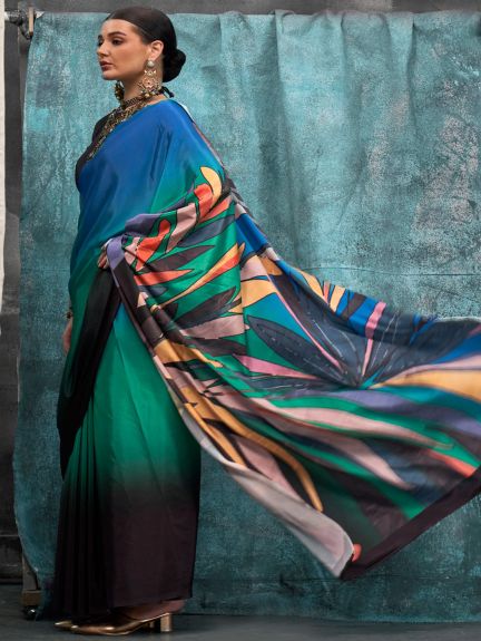 SAREE MALL Women's Crepe Multicolored Printed Designer Saree With Blouse Piece