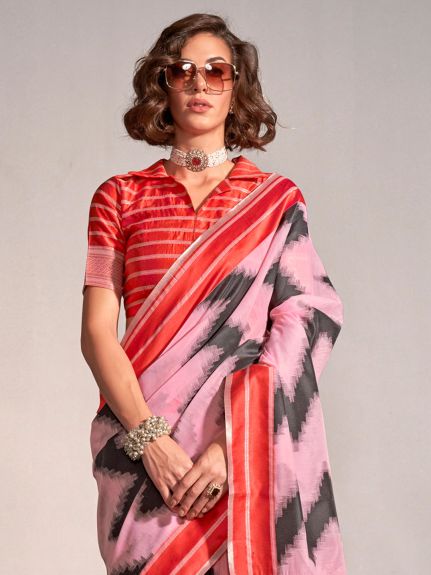 SAREE MALL Women's Silk Blend Mauve Woven Design Designer Saree With Blouse Piece