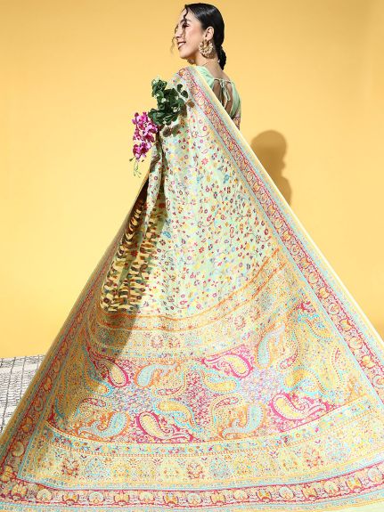 SAREEMALL Women's Silk Blend LightGreen WovenDesign CelebritySaree With Blouse Piece