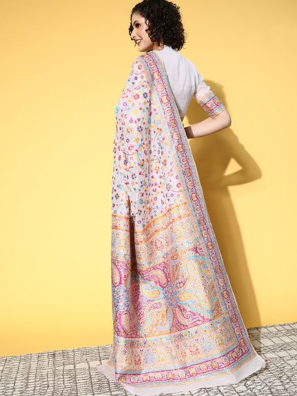 SAREEMALL Women's Silk Blend LightBlue WovenDesign CelebritySaree With Blouse Piece