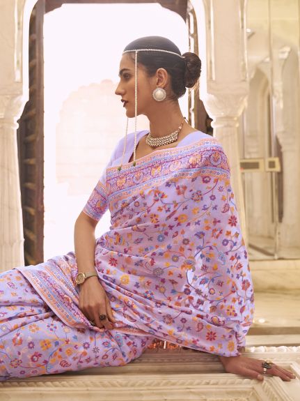 SAREEMALL Women's Silk Blend Lavendar WovenDesign CelebritySaree With Blouse Piece