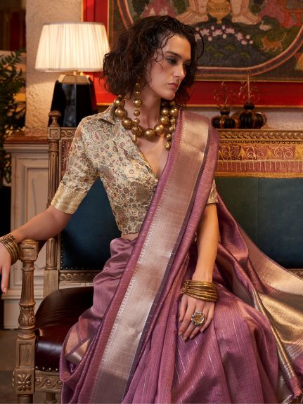 SAREE MALL Women's Chiffon Burgundy Woven Design Designer Saree With Blouse Piece