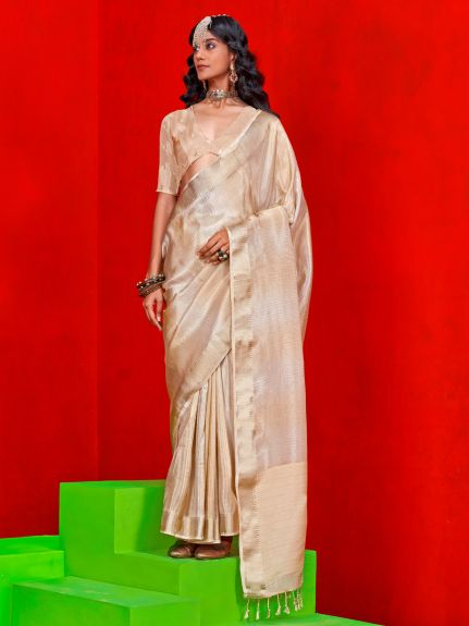 SAREE MALL Women's Viscose Beige Embellished Designer Saree With Blouse Piece