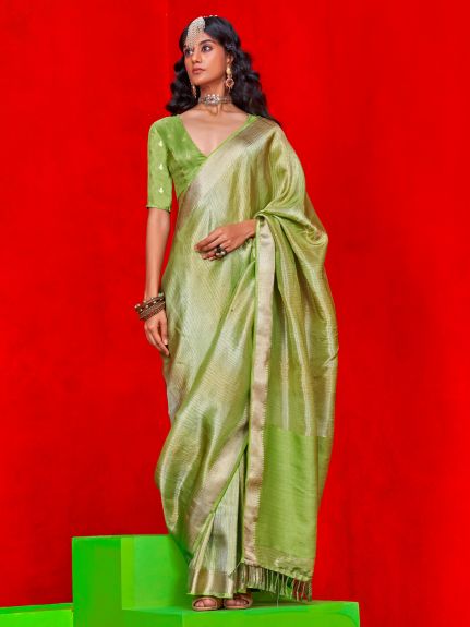 SAREE MALL Women's Viscose Light Green Embellished Designer Saree With Blouse Piece