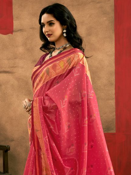 SAREE MALL Women's Tussar Silk Pink Woven Design Designer Saree With Blouse Piece