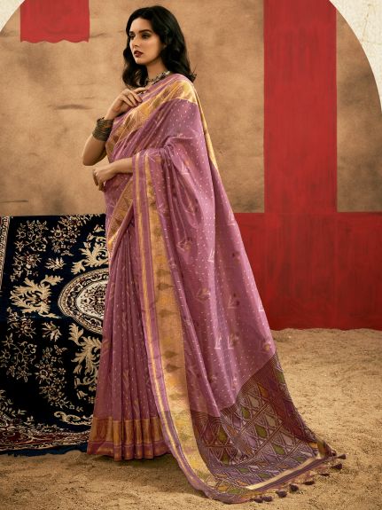 SAREE MALL Women's Tussar Silk Mauve Woven Design Designer Saree With Blouse Piece