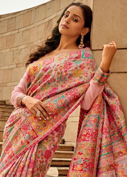 SAREEMALL Women's Cotton Silk Pink WovenDesign DesignerSaree With Blouse Piece