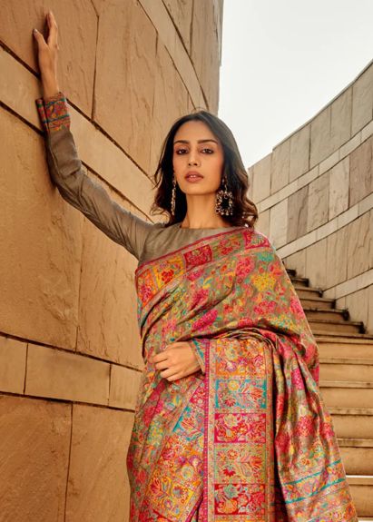 SAREEMALL Women's Cotton Silk Grey WovenDesign DesignerSaree With Blouse Piece