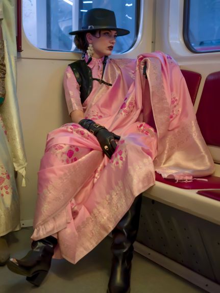 SAREE MALL Women's Silk Blend Pink Woven Design Designer Saree With Blouse Piece