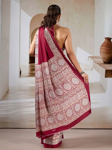 SAREE MALL Women's Satin Maroon Printed Designer Saree With Blouse Piece